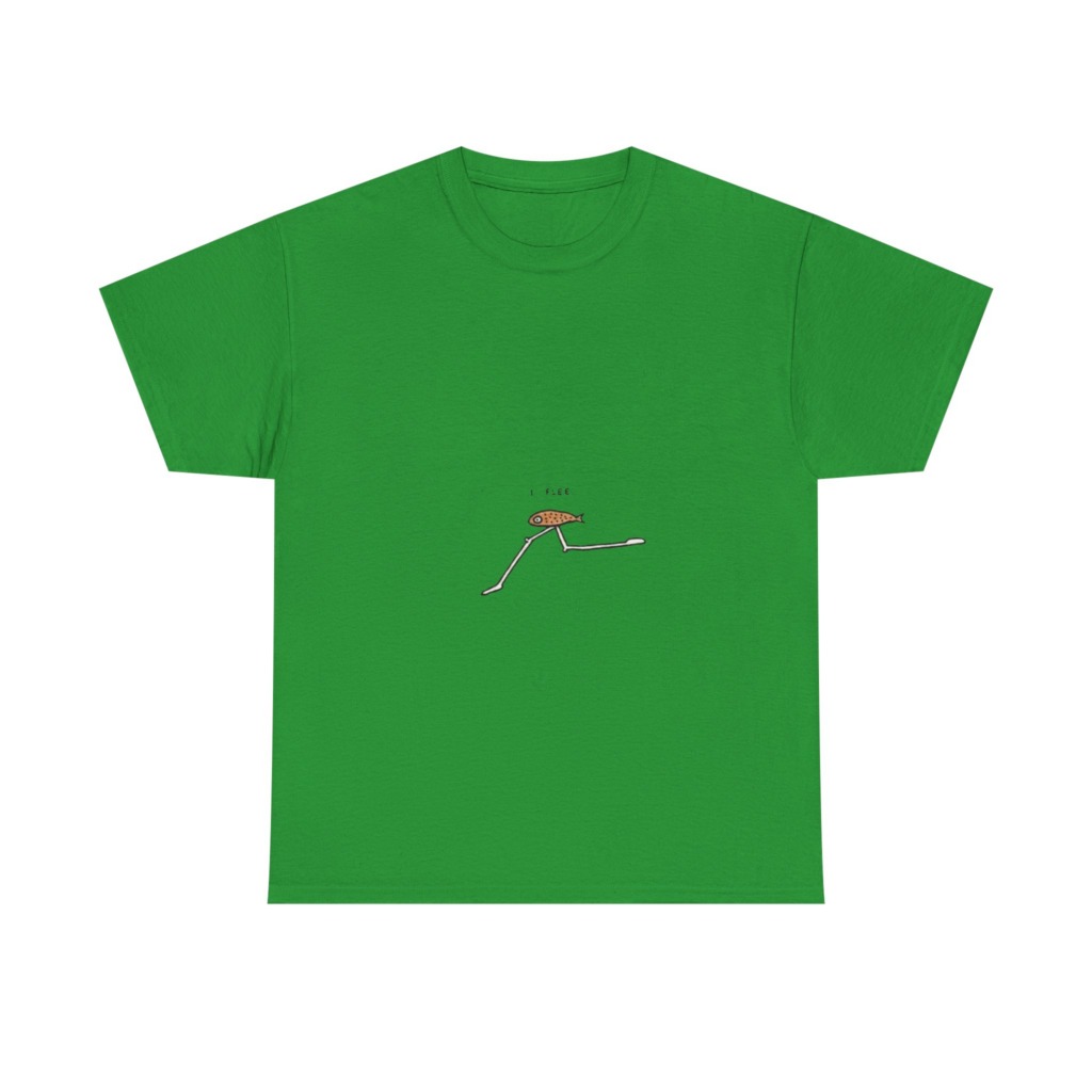 T-Shirt with "I Flee" Stick-Legged Fish Graphic