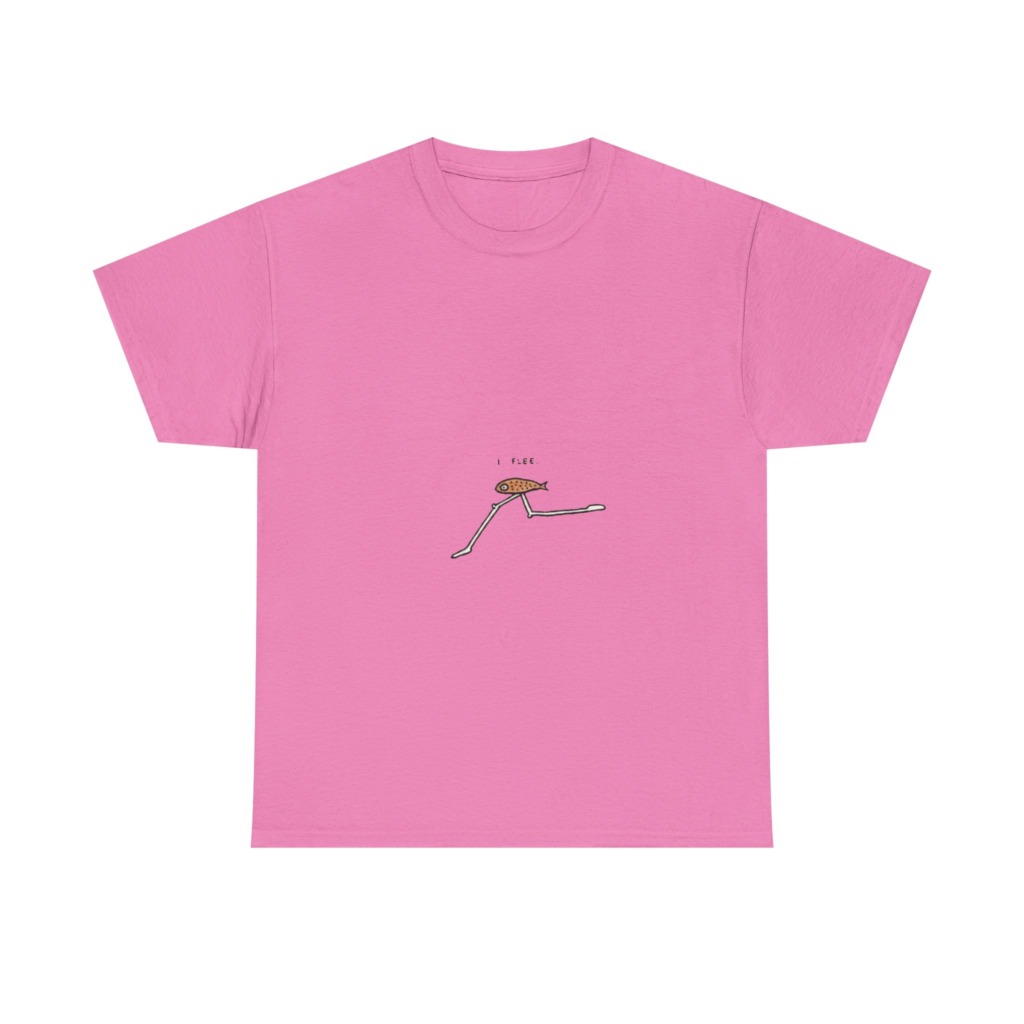 T-Shirt with "I Flee" Stick-Legged Fish Graphic
