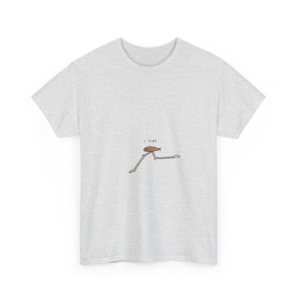 T-Shirt with "I Flee" Stick-Legged Fish Graphic