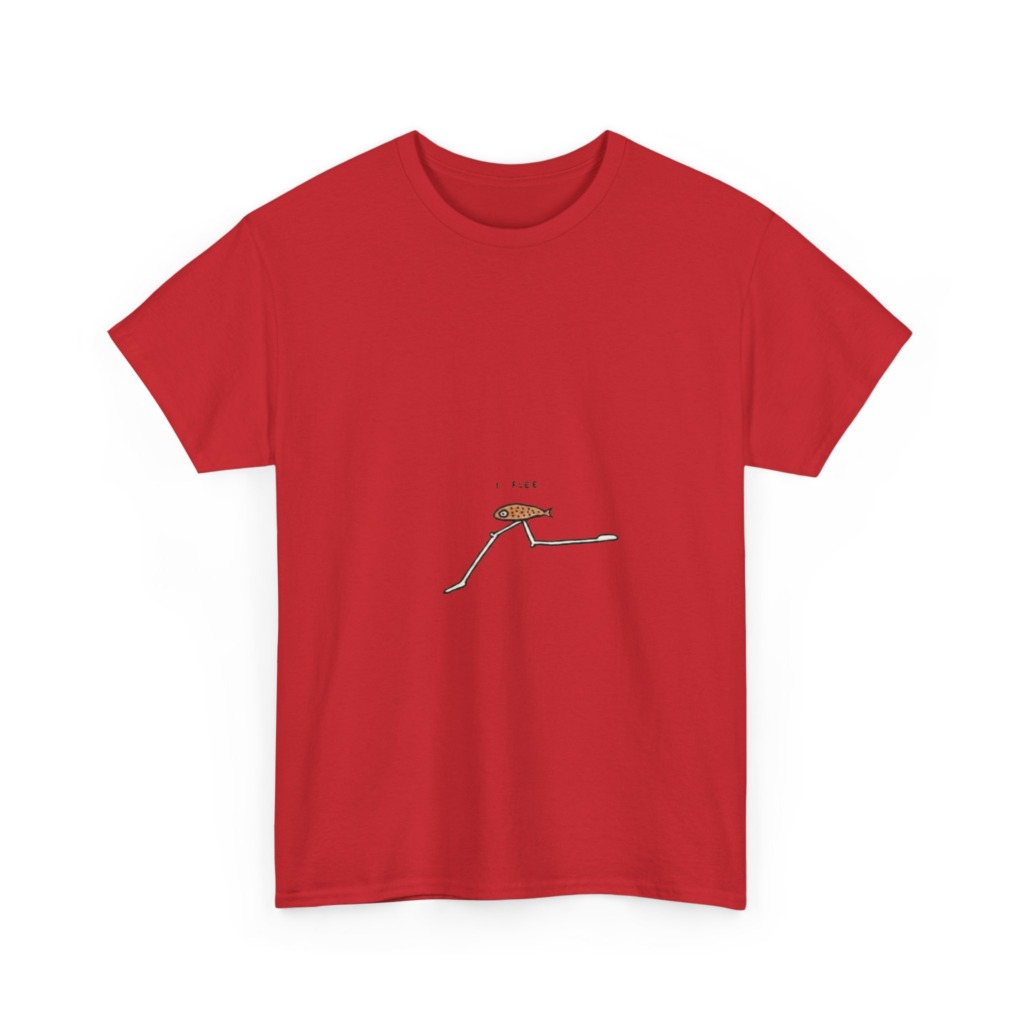 T-Shirt with "I Flee" Stick-Legged Fish Graphic