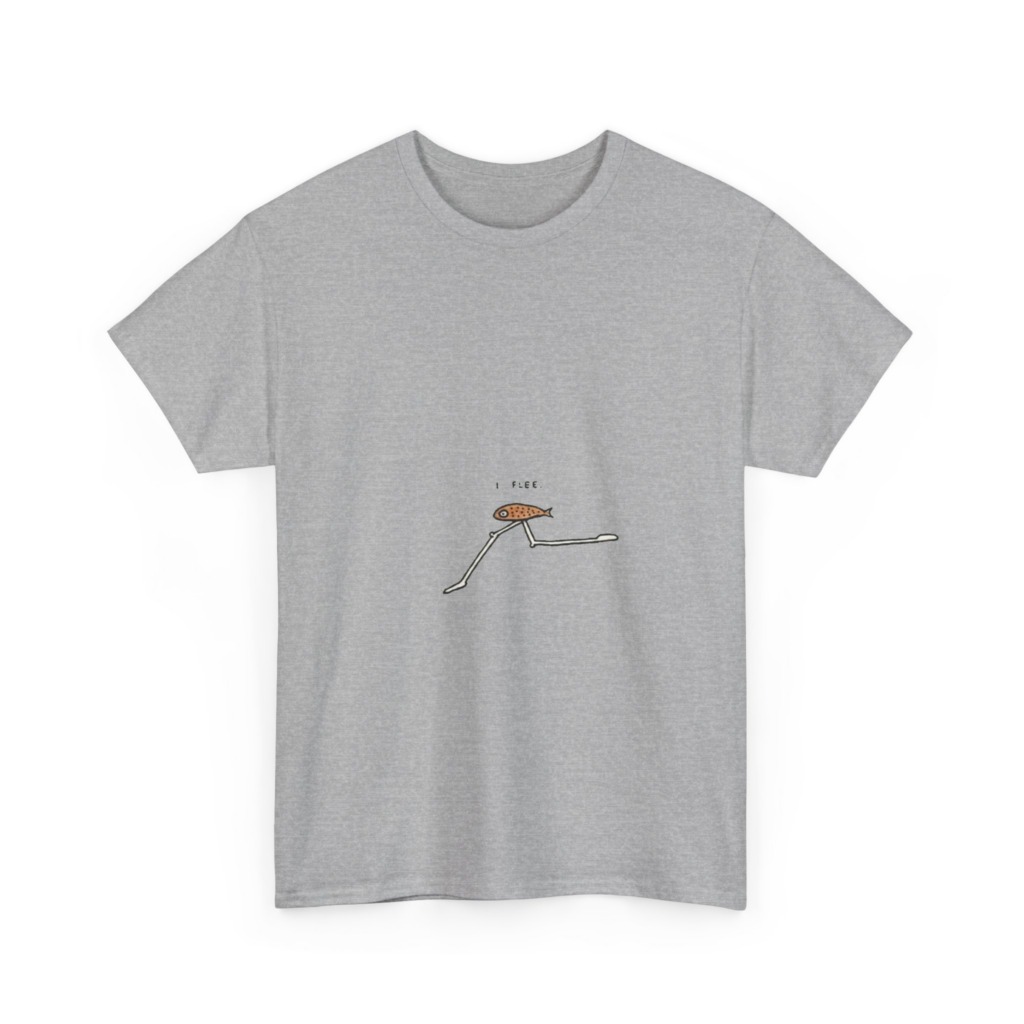 T-Shirt with "I Flee" Stick-Legged Fish Graphic