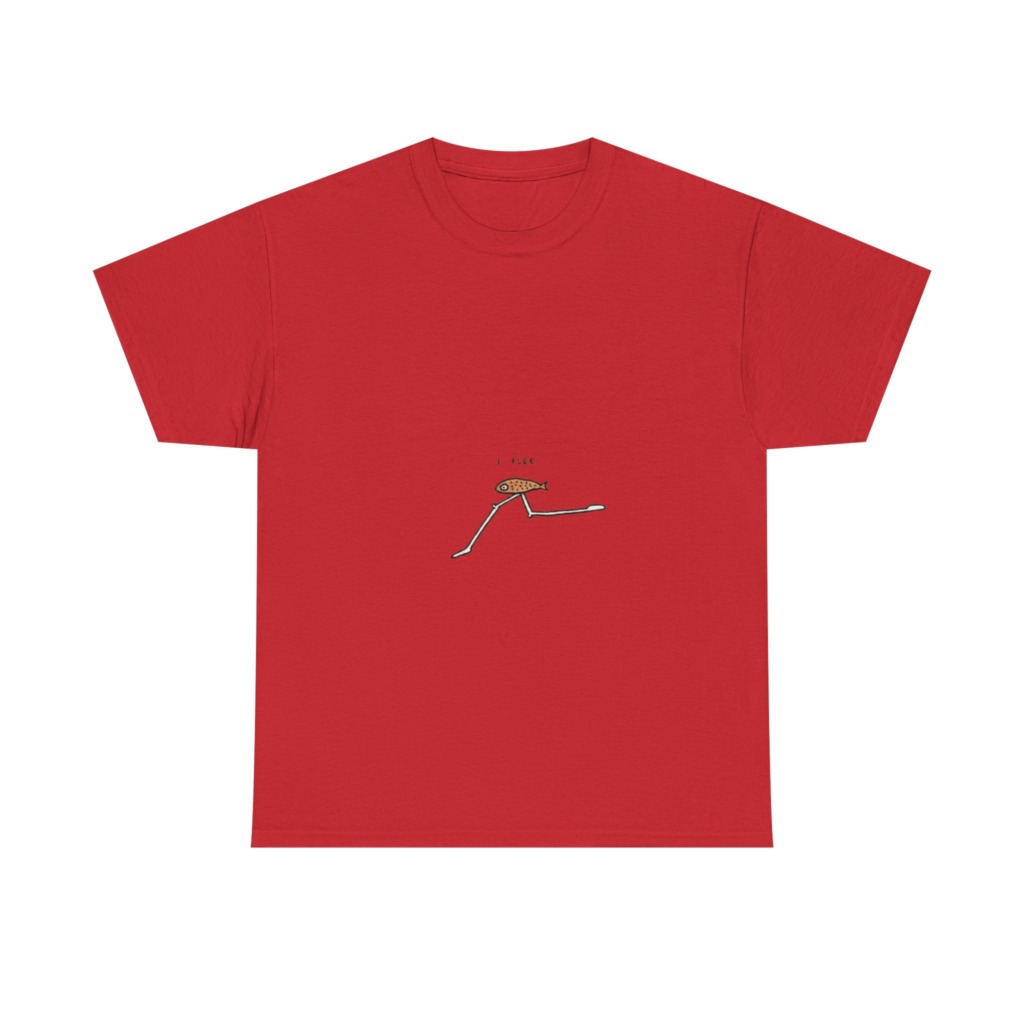 T-Shirt with "I Flee" Stick-Legged Fish Graphic
