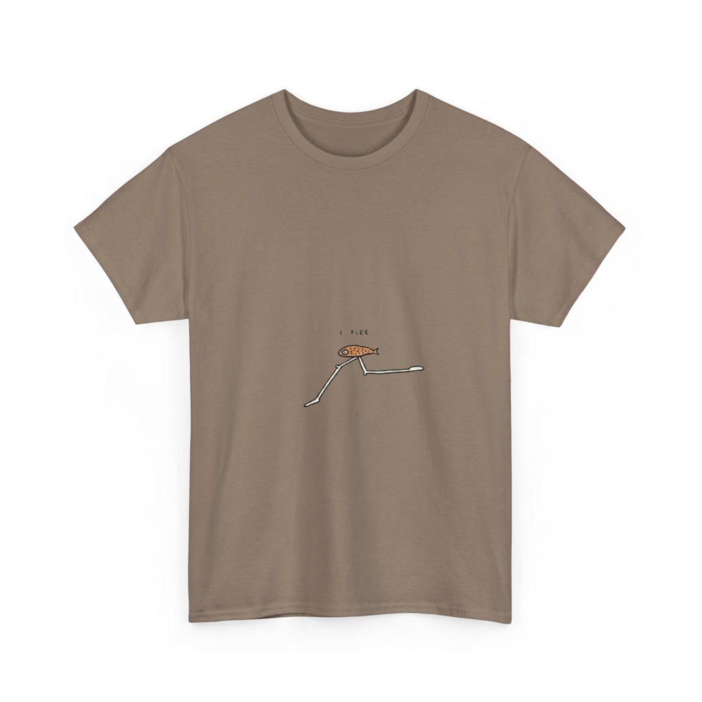 T-Shirt with "I Flee" Stick-Legged Fish Graphic