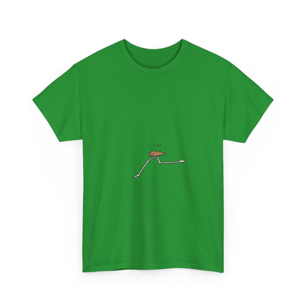 T-Shirt with "I Flee" Stick-Legged Fish Graphic