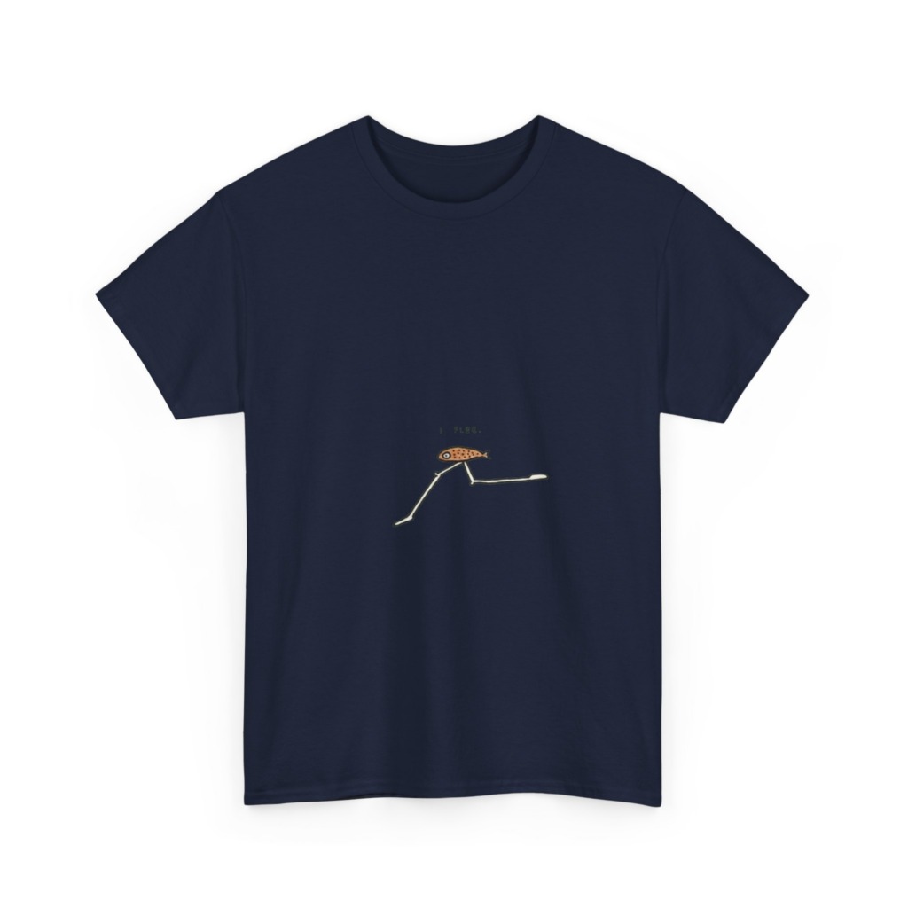 T-Shirt with "I Flee" Stick-Legged Fish Graphic