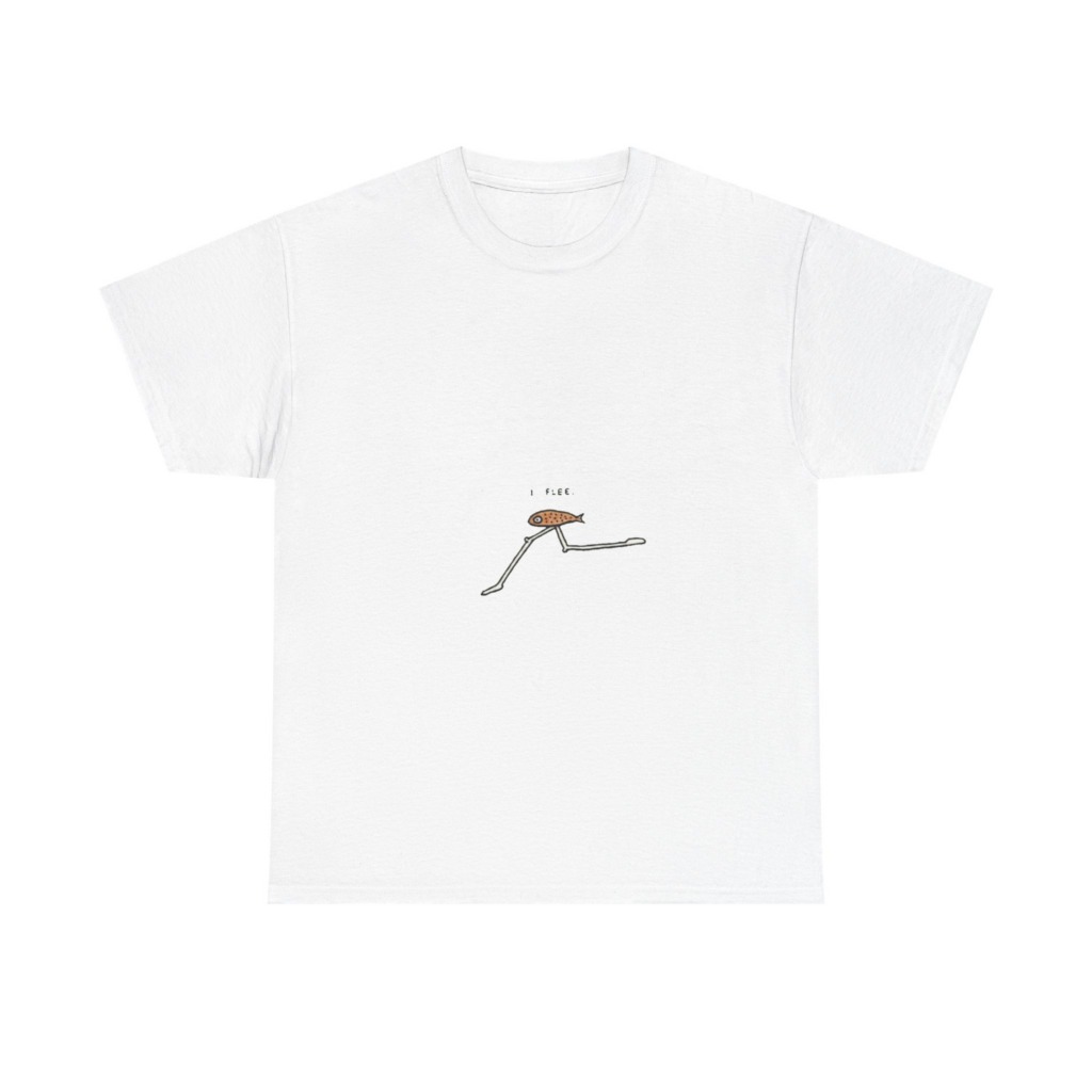 T-Shirt with "I Flee" Stick-Legged Fish Graphic