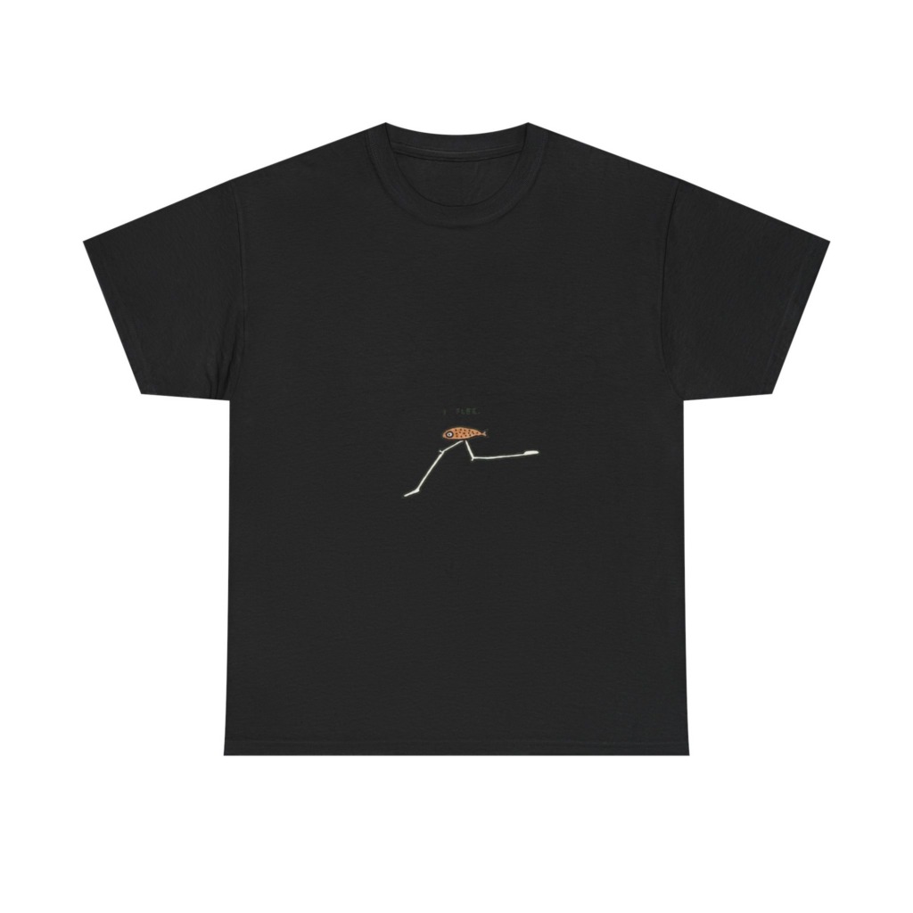 T-Shirt with "I Flee" Stick-Legged Fish Graphic