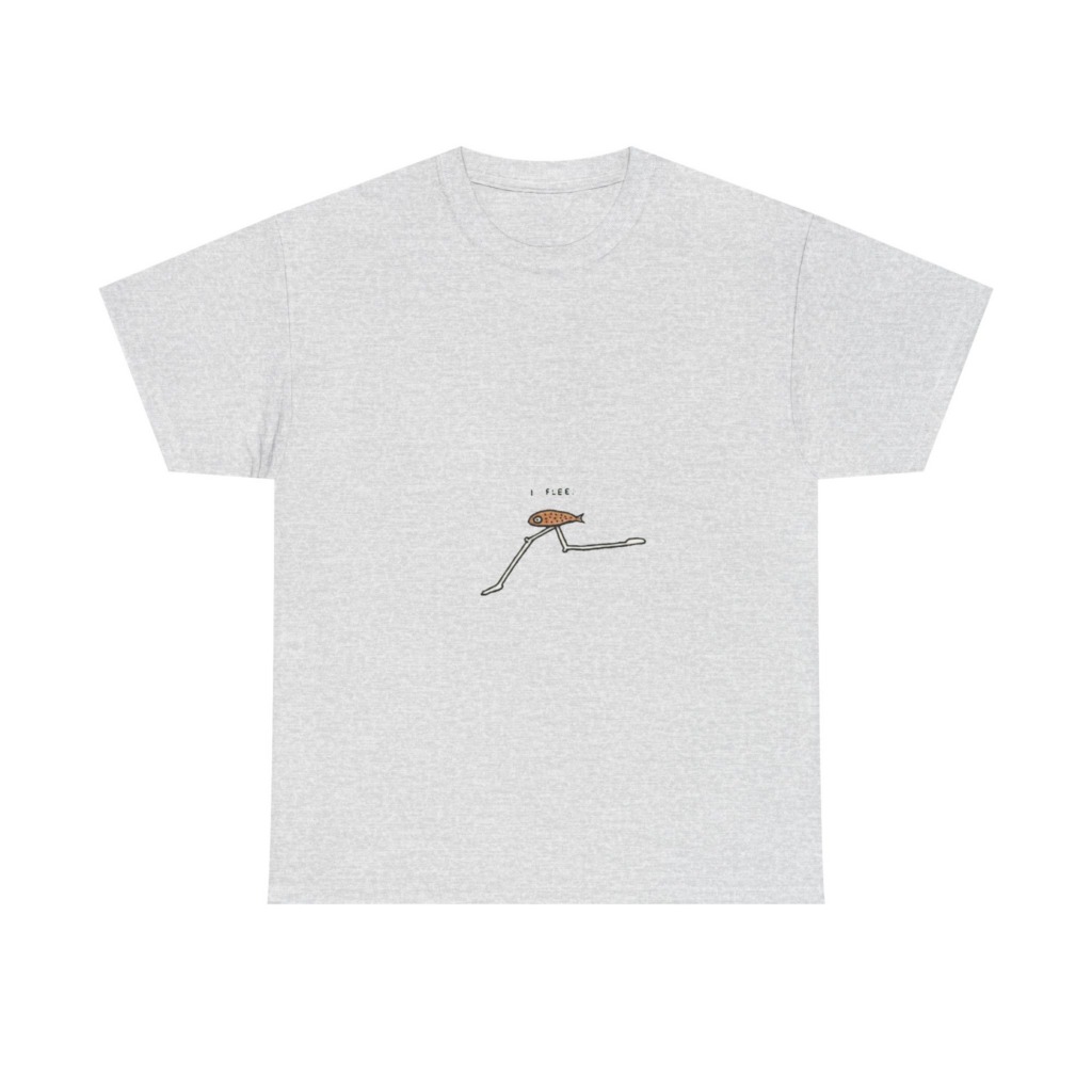 T-Shirt with "I Flee" Stick-Legged Fish Graphic