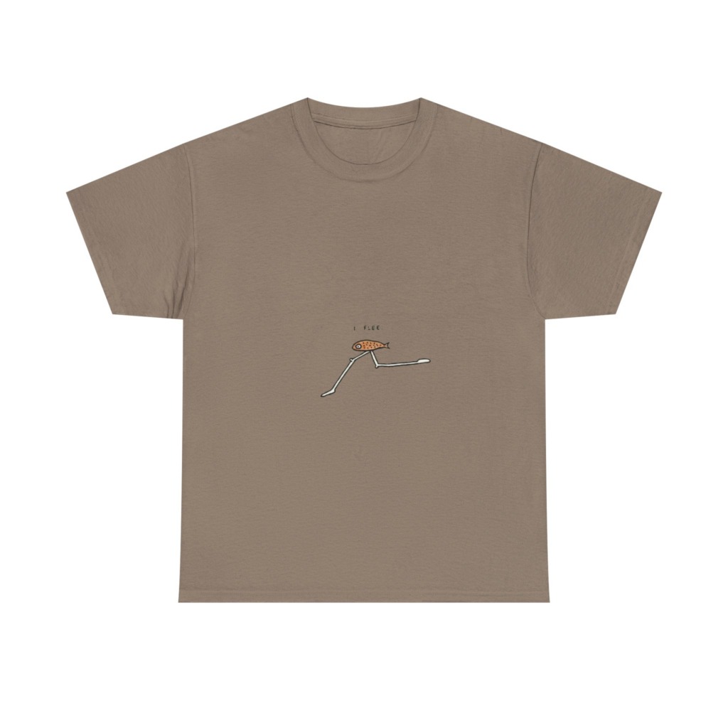 T-Shirt with "I Flee" Stick-Legged Fish Graphic