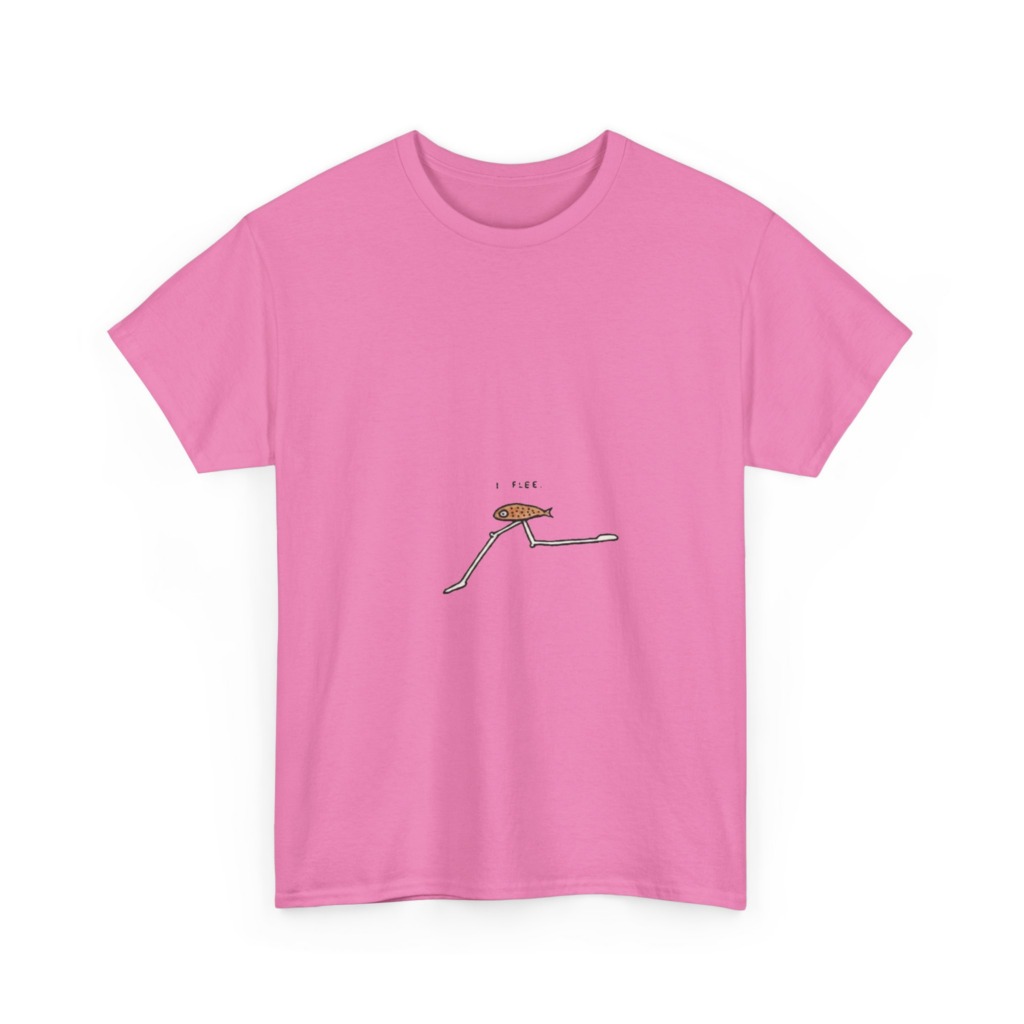 T-Shirt with "I Flee" Stick-Legged Fish Graphic