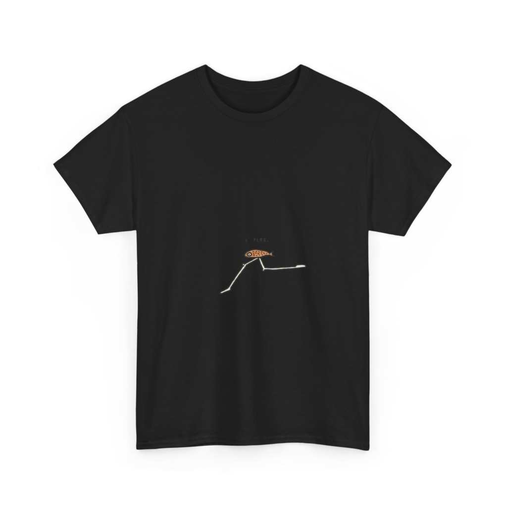 T-Shirt with "I Flee" Stick-Legged Fish Graphic