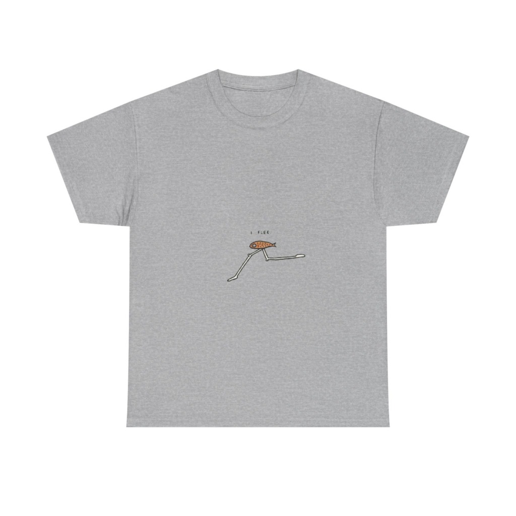 T-Shirt with "I Flee" Stick-Legged Fish Graphic