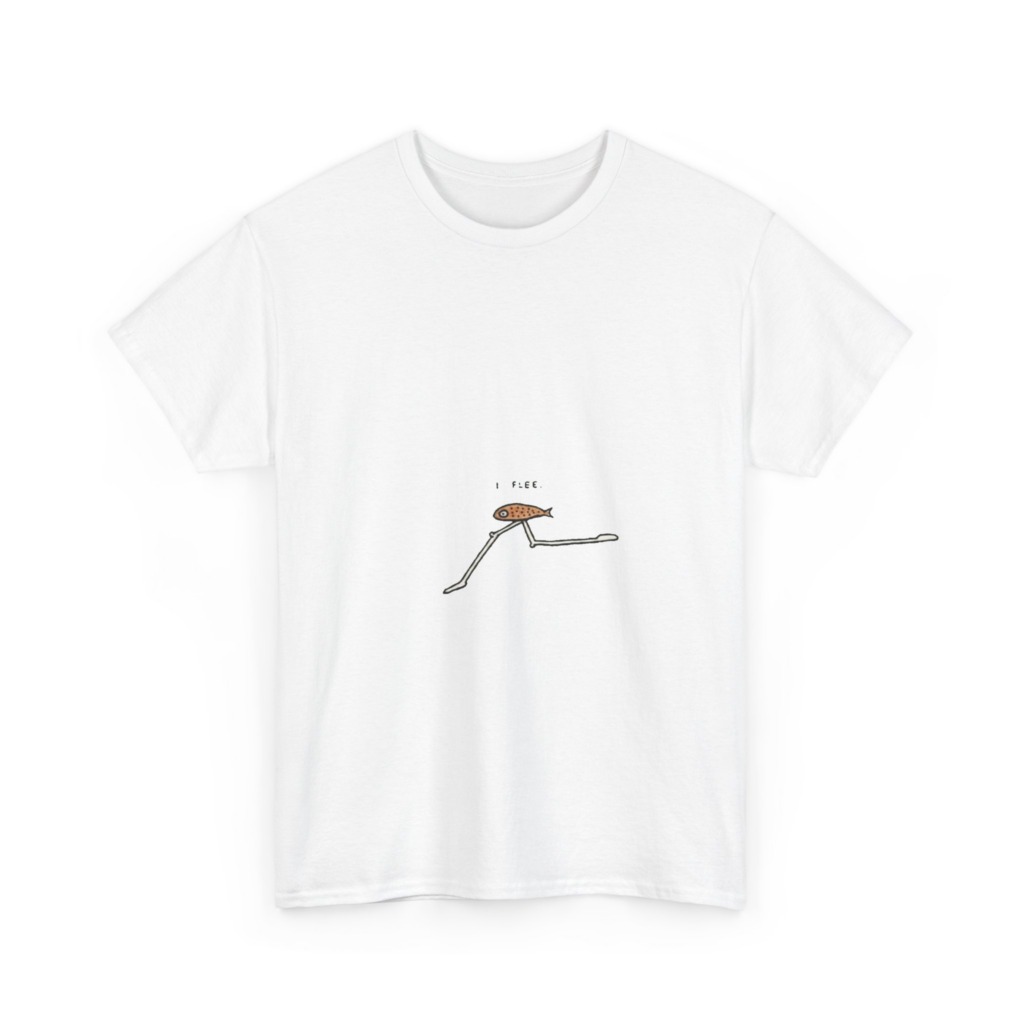T-Shirt with "I Flee" Stick-Legged Fish Graphic